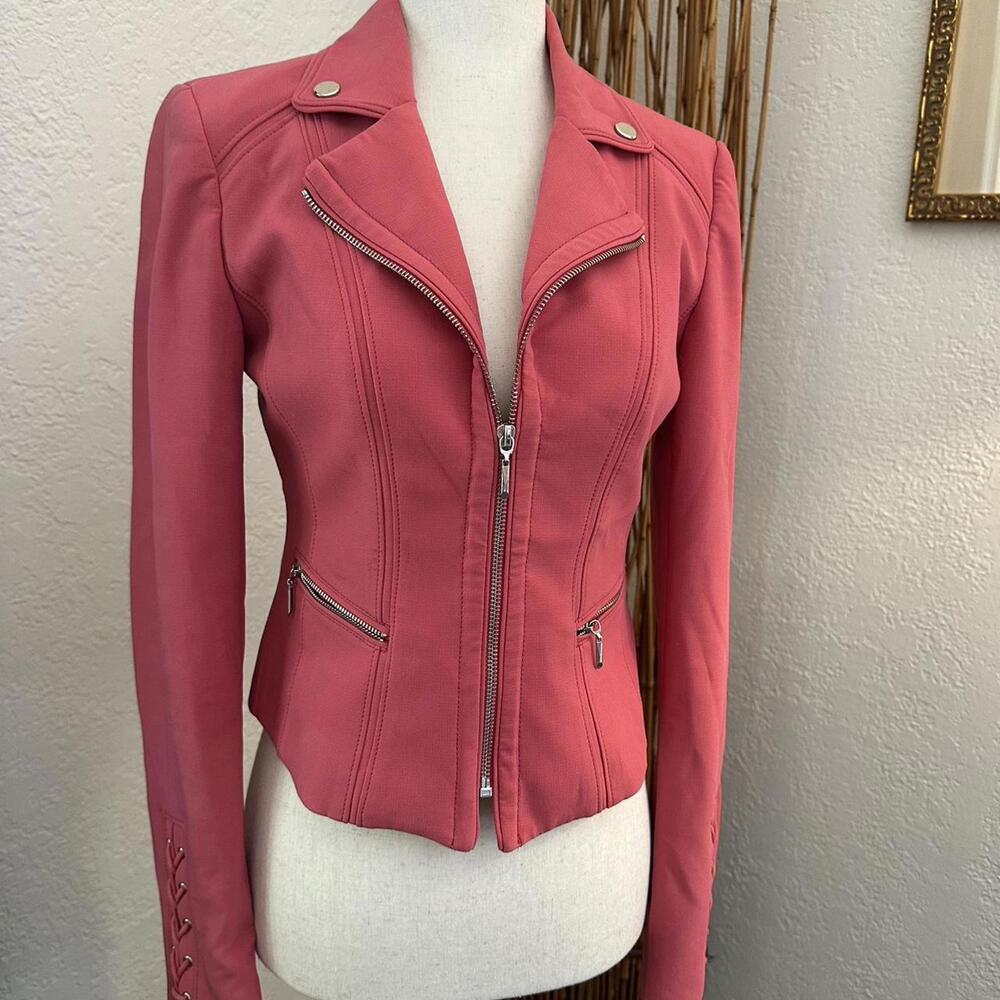 White House Black Market Pink Moto Bomber Jacket